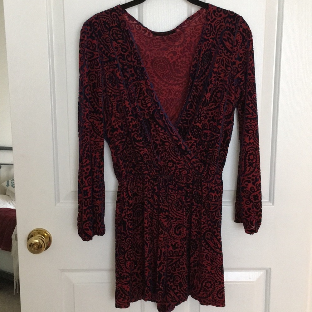 Super sexy red and blue velvet long sleeve romper